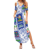 Northern Mariana Islands Christmas Family Matching Summer Maxi Dress and Hawaiian Shirt Festive Beach Vibes LT05 Mom's Dress Blue - Polynesian Pride