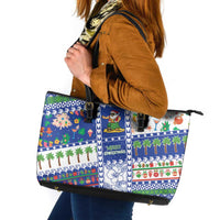Northern Mariana Islands Christmas Leather Tote Bag Festive Beach Vibes - Polynesian Pride