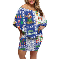 Northern Mariana Islands Christmas Off Shoulder Short Dress Festive Beach Vibes - Polynesian Pride