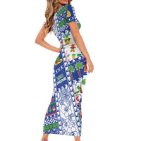 Northern Mariana Islands Christmas Short Sleeve Bodycon Dress Festive Beach Vibes - Polynesian Pride