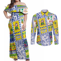 New Caledonia Christmas Couples Matching Off Shoulder Maxi Dress and Long Sleeve Button Shirt Festive Beach Vibes - Polynesian Pride