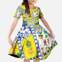 New Caledonia Christmas Family Matching Off The Shoulder Long Sleeve Dress and Hawaiian Shirt Festive Beach Vibes LT05 Daughter's Dress Yellow - Polynesian Pride