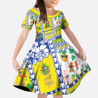 New Caledonia Christmas Family Matching Off Shoulder Maxi Dress and Hawaiian Shirt Festive Beach Vibes LT05 Daughter's Dress Yellow - Polynesian Pride