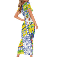 New Caledonia Christmas Short Sleeve Bodycon Dress Festive Beach Vibes - Polynesian Pride