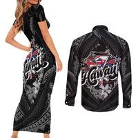 Hawaii November 28th Couples Matching Short Sleeve Bodycon Dress and Long Sleeve Button Shirt Kanaka Maoli Tribal Pattern LT05 - Polynesian Pride