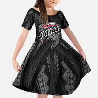 Hawaii November 28th Family Matching Tank Maxi Dress and Hawaiian Shirt Kanaka Maoli Tribal Pattern LT05 Daughter's Dress Black - Polynesian Pride