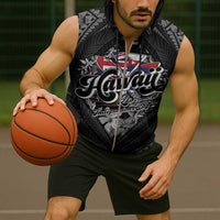 Hawaii November 28th Sleeveless Zip Hoodie Kanaka Maoli Tribal Pattern - Polynesian Pride