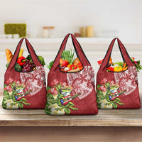 Puerto Rico Coqui Frog Grocery Bag Tropical Flowers Polynesian Style LT05 3-pack One Size Red - Polynesian Pride