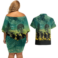 Norfolk Island ANZAC Day Couples Matching Off Shoulder Short Dress and Hawaiian Shirt Lest We Forget LT05 - Polynesian Pride