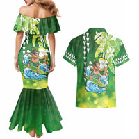 Hawaii Saint Patrick's Day Couples Matching Mermaid Dress and Hawaiian Shirt Funny Surfing Leprechaun