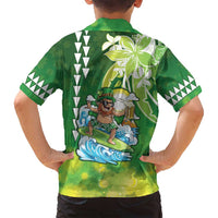 Hawaii Saint Patrick's Day Family Matching Long Sleeve Bodycon Dress and Hawaiian Shirt Funny Surfing Leprechaun