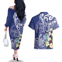 Personalised Hafa Adai Guam Couples Matching Off The Shoulder Long Sleeve Dress and Hawaiian Shirt Latte Stone With Coconut Crab LT05 - Polynesian Pride