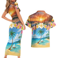 Guam Couples Matching Short Sleeve Bodycon Dress and Hawaiian Shirt Eternal Summer Sunset Beach