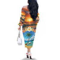 Guam Family Matching Off The Shoulder Long Sleeve Dress and Hawaiian Shirt Eternal Summer Sunset Beach LT05 - Polynesian Pride