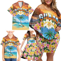Guam Family Matching Off Shoulder Short Dress and Hawaiian Shirt Eternal Summer Sunset Beach