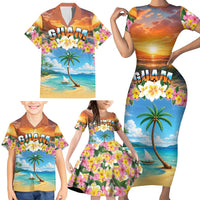 Guam Family Matching Short Sleeve Bodycon Dress and Hawaiian Shirt Eternal Summer Sunset Beach LT05 - Polynesian Pride