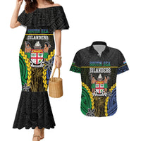 Personalised South Sea Islanders And Fiji Couples Matching Mermaid Dress and Hawaiian Shirt Kanakas Fijian Tapa Pattern LT05 Black - Polynesian Pride