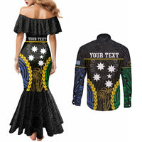 Personalised South Sea Islanders And Fiji Couples Matching Mermaid Dress and Long Sleeve Button Shirt Kanakas Fijian Tapa Pattern LT05 - Polynesian Pride