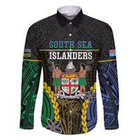 Personalised South Sea Islanders And Fiji Family Matching Summer Maxi Dress and Hawaiian Shirt Kanakas Fijian Tapa Pattern LT05 Dad's Shirt - Long Sleeve Black - Polynesian Pride