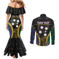 Personalised South Sea Islanders And Solomon Islands Couples Matching Mermaid Dress and Long Sleeve Button Shirt Kanakas Polynesian Pattern LT05 - Polynesian Pride