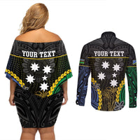 Personalised South Sea Islanders And Solomon Islands Couples Matching Off Shoulder Short Dress and Long Sleeve Button Shirt Kanakas Polynesian Pattern LT05 - Polynesian Pride