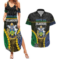Personalised South Sea Islanders And Solomon Islands Couples Matching Summer Maxi Dress and Hawaiian Shirt Kanakas Polynesian Pattern LT05 Black - Polynesian Pride