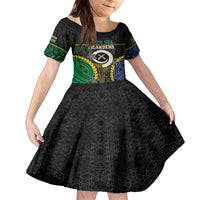 Personalised South Sea Islanders And Vanuatu Family Matching Long Sleeve Bodycon Dress and Hawaiian Shirt Kanakas Sand Drawing Pattern LT05 Daughter's Dress Black - Polynesian Pride