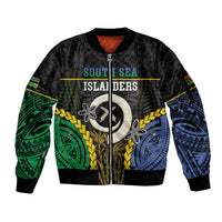 Personalised South Sea Islanders And Vanuatu Sleeve Zip Bomber Jacket Kanakas Sand Drawing Pattern