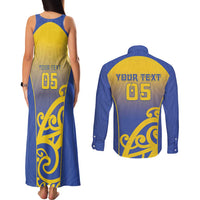Custom James Cook High School Couples Matching Tank Maxi Dress and Long Sleeve Button Shirt Maori Koru Pattern