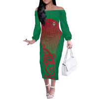 Custom Onehunga High School Off The Shoulder Long Sleeve Dress Maori Koru Pattern