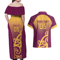 Custom Waiuku College Couples Matching Off Shoulder Maxi Dress and Hawaiian Shirt Maori Koru Pattern