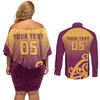 Custom Waiuku College Couples Matching Off Shoulder Short Dress and Long Sleeve Button Shirt Maori Koru Pattern