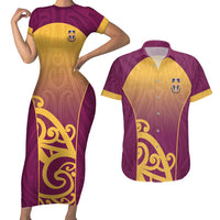 Custom Waiuku College Couples Matching Short Sleeve Bodycon Dress and Hawaiian Shirt Maori Koru Pattern