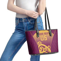 Custom Waiuku College Leather Tote Bag Maori Koru Pattern