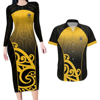 Custom Motueka High School Couples Matching Long Sleeve Bodycon Dress and Hawaiian Shirt Maori Koru Pattern