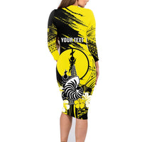 Personalised New Caledonia Day Family Matching Long Sleeve Bodycon Dress and Hawaiian Shirt Kanaky Flag Coat Of Arms Polynesian Pattern