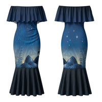 New Zealand Matariki Couples Matching Mermaid Dress and Hawaiian Shirt Maori Waka With Silver Fern LT05 - Polynesian Pride