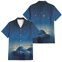 New Zealand Matariki Family Matching Off The Shoulder Long Sleeve Dress and Hawaiian Shirt Maori Waka With Silver Fern LT05 Dad's Shirt - Short Sleeve Navy - Polynesian Pride