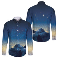 New Zealand Matariki Family Matching Puletasi and Hawaiian Shirt Maori Waka With Silver Fern LT05 Dad's Shirt - Long Sleeve Navy - Polynesian Pride