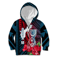 Guam Kid Hoodie Latte Stone Mix Bougainvillea Polynesian Pattern LT05 Zip Hoodie Blue - Polynesian Pride