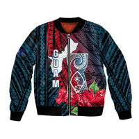 Personalized Guam Bomber Jacket Latte Stone Mix Bougainvillea Polynesian Pattern LT05 Unisex Blue - Polynesian Pride