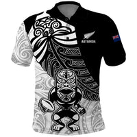 Custom New Zealand Fern Rugby Polo Shirt World Cup 2023 Go Aotearoa Maori Pattern LT05 Black - Polynesian Pride