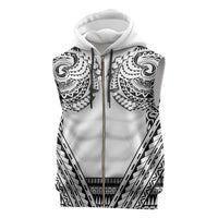 Polynesian Tattoo Inspired Cosplay Costume Sleeveless Zip Hoodie Tribal Warrior White - Polynesian Pride