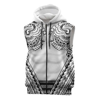 Polynesian Tattoo Inspired Cosplay Costume Sleeveless Zip Hoodie Tribal Warrior White - Polynesian Pride