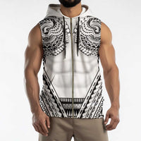 Polynesian Tattoo Inspired Cosplay Costume Sleeveless Zip Hoodie Tribal Warrior White - Polynesian Pride