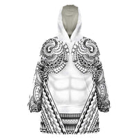 Polynesian Tattoo Inspired Cosplay Costume Wearable Blanket Hoodie Tribal Warrior White - Polynesian Pride