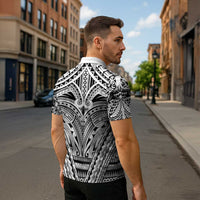 Polynesian Tattoo Inspired Cosplay Costume Zipper Polo Shirt Tribal Warrior White - Polynesian Pride
