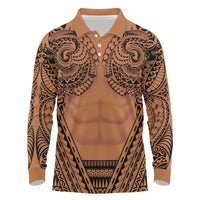 Polynesian Tattoo Inspired Cosplay Costume Long Sleeve Polo Shirt Tribal Warrior - Polynesian Pride
