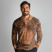 Polynesian Tattoo Inspired Cosplay Costume Long Sleeve Polo Shirt Tribal Warrior - Polynesian Pride