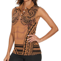 Polynesian Tattoo Inspired Cosplay Costume Women Sleeveless Polo Shirt Tribal Warrior - Polynesian Pride